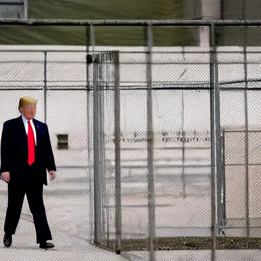 Image similar to photojournalist photo of donald trump in prison clothes walking in the federal prison yard, 3 5 mm f 1. 8