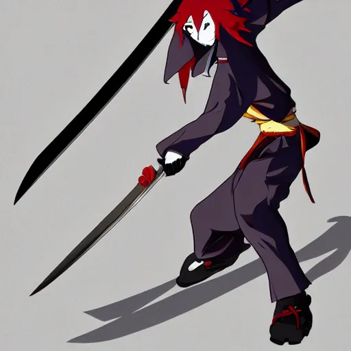 Prompt: skater character with katana in hands, cartoon stylised proportions by hiroyuki imaishi 今 石 洋 之 gainax studio trigger and yoh yoshinari animation art