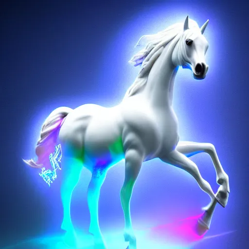 Image similar to cyber horse in the spirit realm, ice, cosmic, octane render, digital painting, award winning photograph