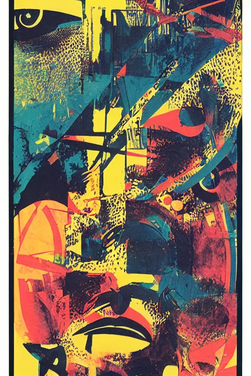 Prompt: mind wandering, poster by Steve Thomas and Richard Powers, 1960s, screen print