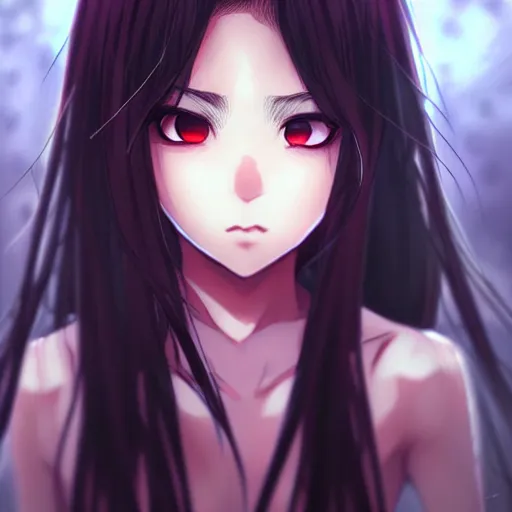 Image similar to beautiful angry girl, portrait, dark - skinned, black _ hair, cute, digital painting, pixiv, popular illustrations, by suzuame 9 7 kezie demessance enji _ works shia - ushio, masterpiece, cinema