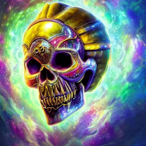 Image similar to portrait of a fantasycore glitchcore deformed animal skull in a helmet. intricate abstract. intricate artwork. celestial. prismatic, by josephine wall, pixar, ghibli. octane render, CGSociety very coherent symmetrical artwork. cinematic, hyper realism, high detail, octane render, 8k, holographic accents