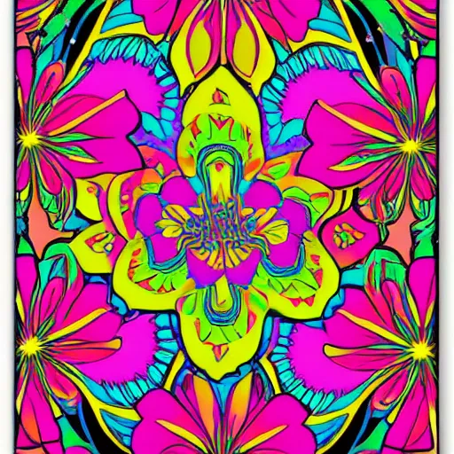 Prompt: psychedelic, flower child, 7 0 s, graphic design poster, bold, organic, pink