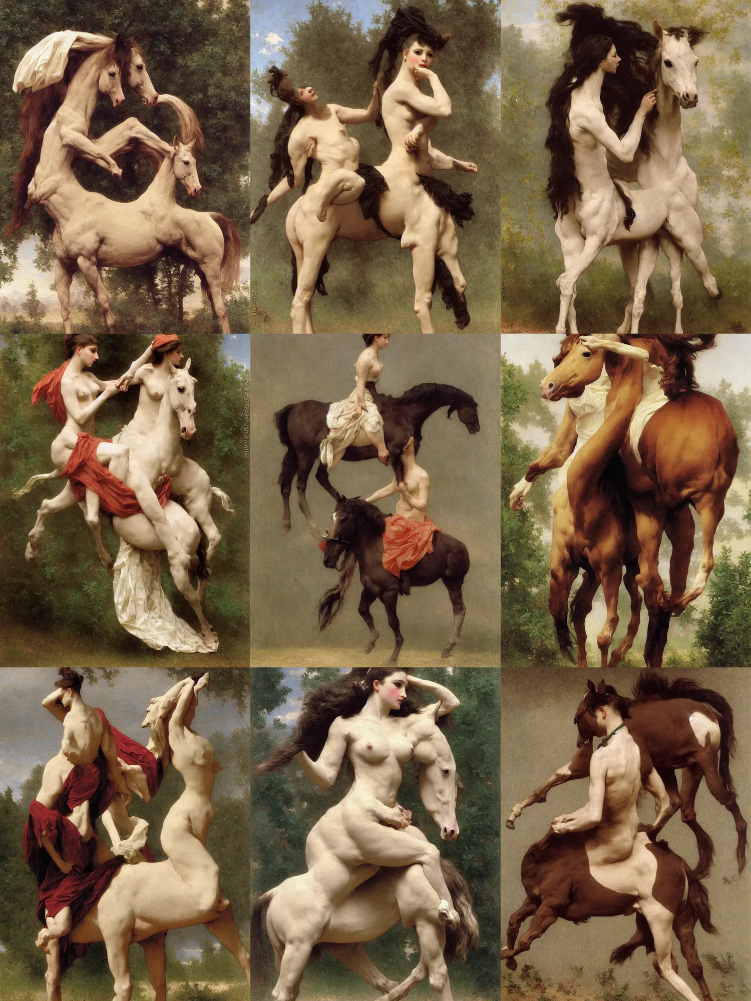 Prompt: horse made of fabric painting by bouguereau full body