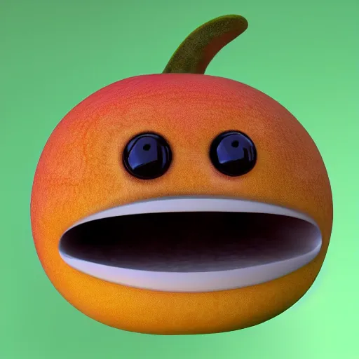 Image similar to multicolor 3 d render of funny cat as mango fruit by blender guru created at modern world in 4 k ultra high resolution, with funny feeling