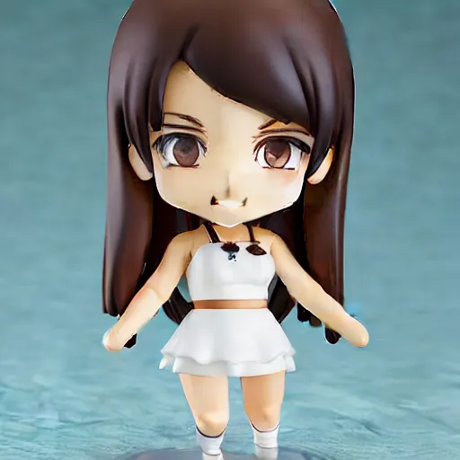 Prompt: nendoroid of a white girl with long dark brown hair shaved on the sides, brown eyes and thick eyebrows