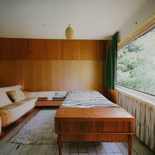 Prompt: Midcentury Bohemian house in Croatia. Photographed with Leica Summilux-M 24 mm lens, ISO 100, f/8, Portra 400