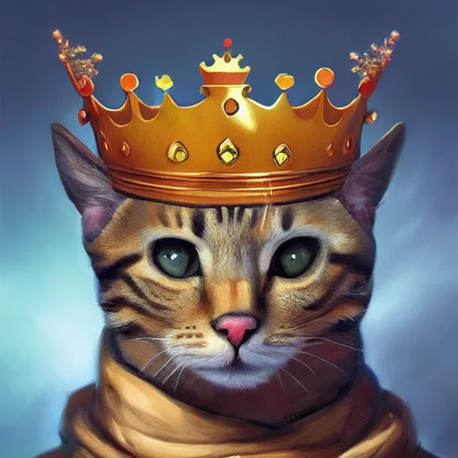 Image similar to portrait painting of a humanoid cat king with a crown, artstation, detailed, ghost