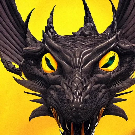 Image similar to Closeup portrait of black dragon head with yellow eyes, ultra realistic, fantasy, magic, dnd