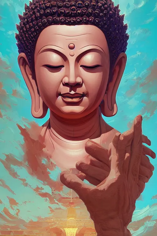 Image similar to portrait of buddha by artgerm, tooth wu, dan mumford, beeple, wlop, rossdraws, james jean, marc simonetti, artstation giuseppe dangelico pino and michael garmash and rob rey and greg manchess and huang guangjian and makoto shinkai