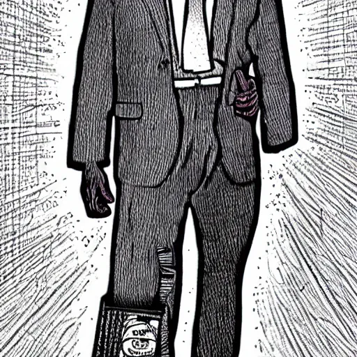 Image similar to The Artwork of R. Crumb and his Cheap Suit Saul-Goodman-Better-Call-Saul, pencil and colored marker artwork, trailer-trash lifestyle