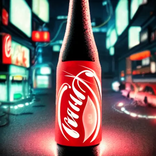 Prompt: a cocacola bottle, art by wlop and artgerm and liam wong, cyberpunk, neon, intricate details, trending on artstation, sharp focus, caustics, octane render, radiant light, 4 k