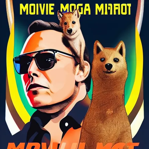 Prompt: movie poster of elon musk with doge coin