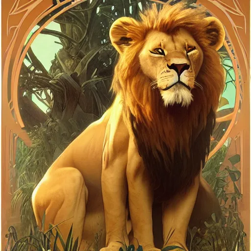 Prompt: Simba lion king Disney a very detailed a very detailed elegant, sharp focus, a very detailed art by alphonse mucha and greg rutkowski