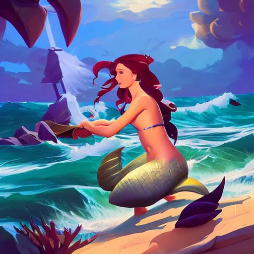 Image similar to painting mermaid treasure on sea of thieves game avatar hero smooth face median photoshop filter cutout vector, behance hd by jesper ejsing, by rhads, makoto shinkai and lois van baarle, ilya kuvshinov, rossdraws global illumination