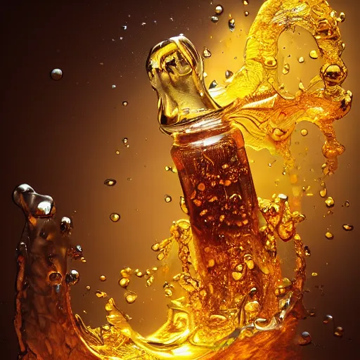 Prompt: droplet of golden honey splash, fantasy, hd, volumetric lighting, 4 k, intricate detail, by jesper ejsing, irakli nadar