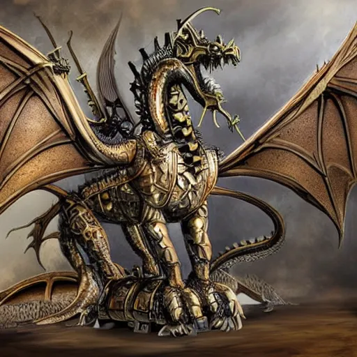 Prompt: steampunk dragon that transforms into a castle