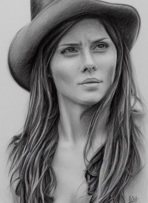 Prompt: 2 0 7 7 s style full body detailed pencil drawing of a cowgirl beautiful face, realistic