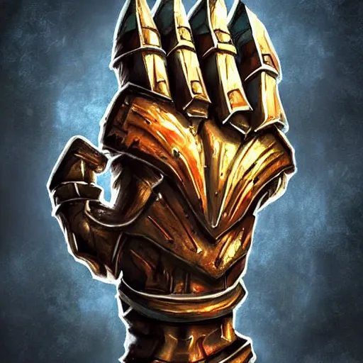 Image similar to warrior Gauntlet fist, war theme gauntlet fist, fantasy gauntlet of warrior, armored gauntlet fingers, fiery coloring, epic fantasy style art, fantasy epic digital art, hearthstone weapon art, epic fantasy weapon art