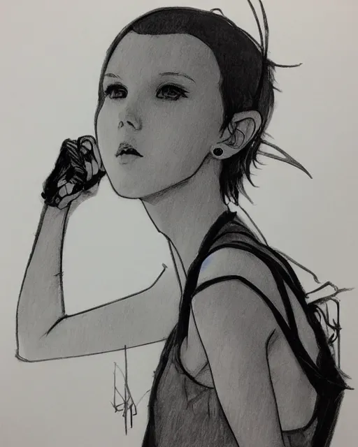 Image similar to pencil sketch of millie bobby brown by yoji shinkawa