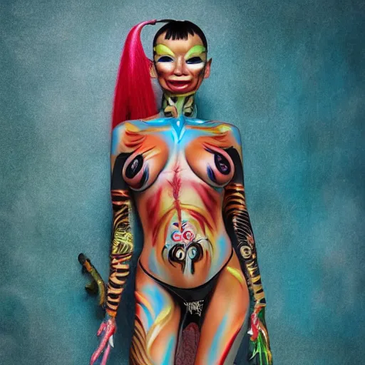 Prompt: bai ling wearing full bodypaint, mummy, hyper realistic, sharp focus, 4k