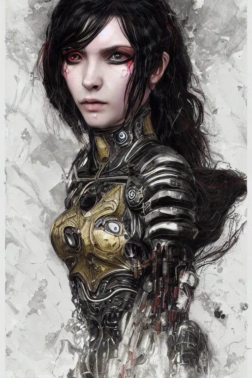 Prompt: portrait of beautiful young gothic sister of battle, cyberpunk, Warhammer, highly detailed, artstation, illustration, art by Gustav Klimt