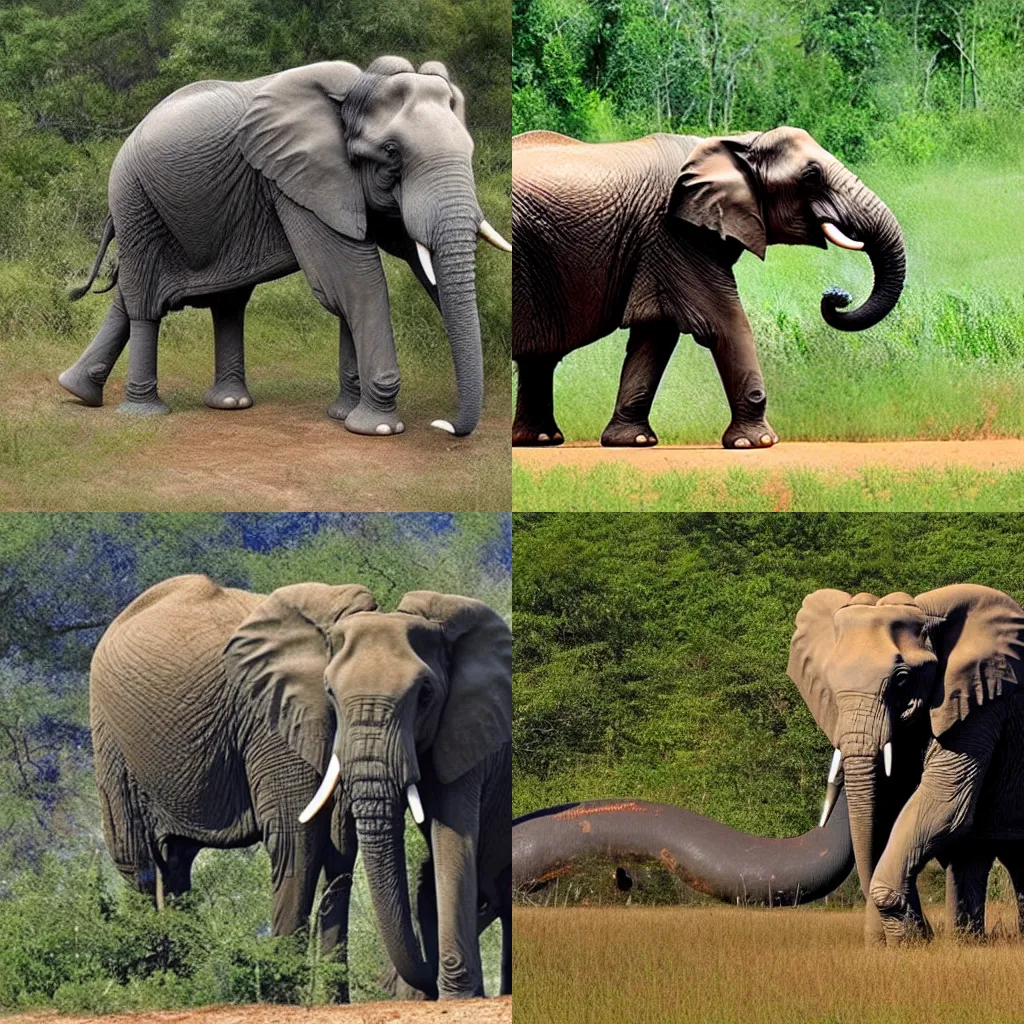 Prompt: An elephant with an anaconda as a trunk