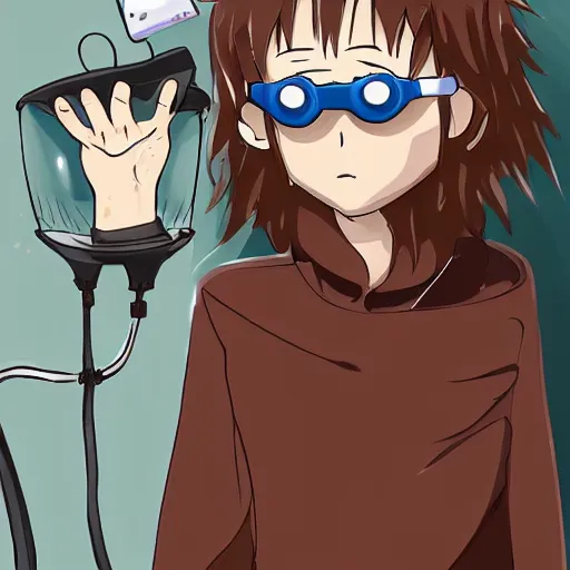 Prompt: cat person with goggles, anime style, brown fur