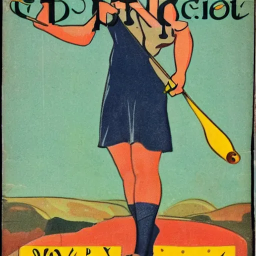 Image similar to a 1 9 2 8 cover of a quality magazine. happy, healthy, beautiful, smiling, young, sporty, glowing woman in decent athletic holding a glowing radium rod. hyper - realistic detailed color drawing