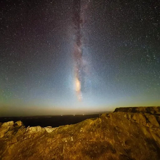 Image similar to the scene before me is one of utter celestial beauty. the stars above me form a bright and twinkling canopy, while below me the milky way stretches out like a river of light. i am surrounded by the vastness of space, and yet i feel incredibly small. it is a humbling and awe - inspiring experience