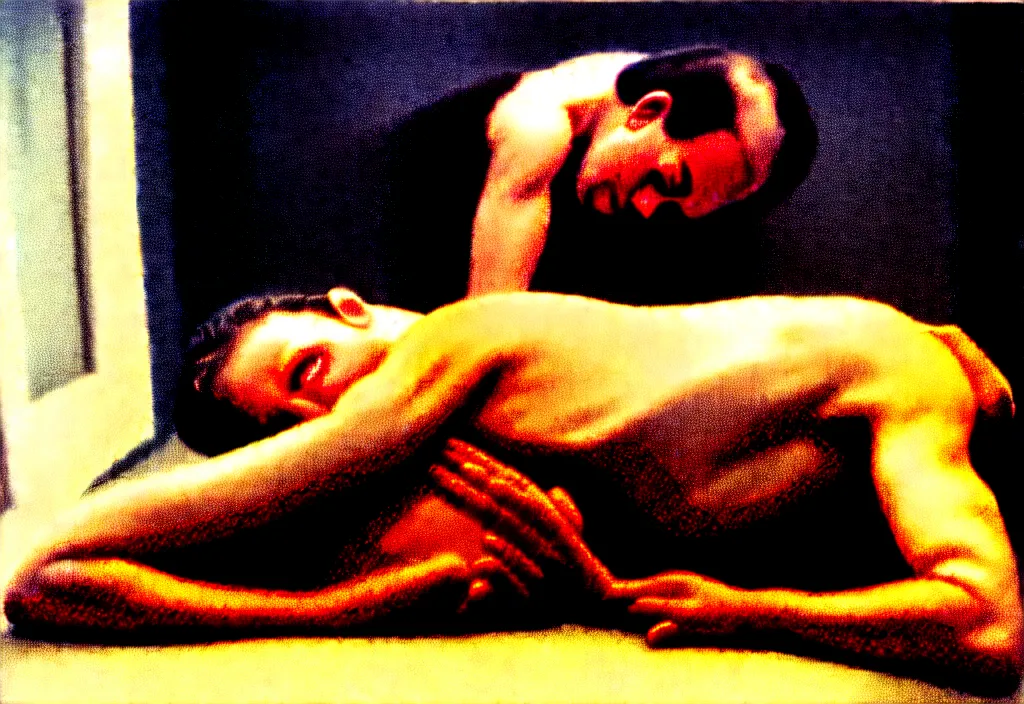 Prompt: old man's spirit leaving the body, home album color photo, 1 9 7 7