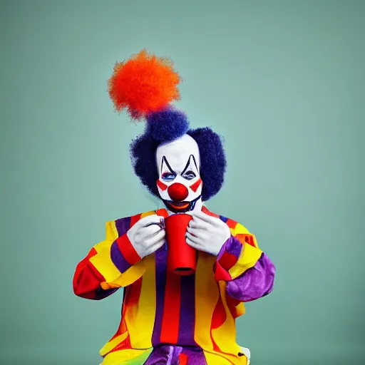 Prompt: studio photo of a clown with a bong, studio portrait