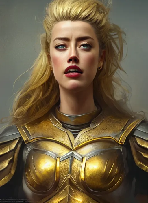 Prompt: portrait of amber heard as a legendary knight warrior, hyper detailed, digital art, trending in artstation, cinematic lighting, studio quality, smooth render, unreal engine 5 rendered, octane rendered, art style by klimt and nixeu and ian sprigger and wlop and krenz cushart.