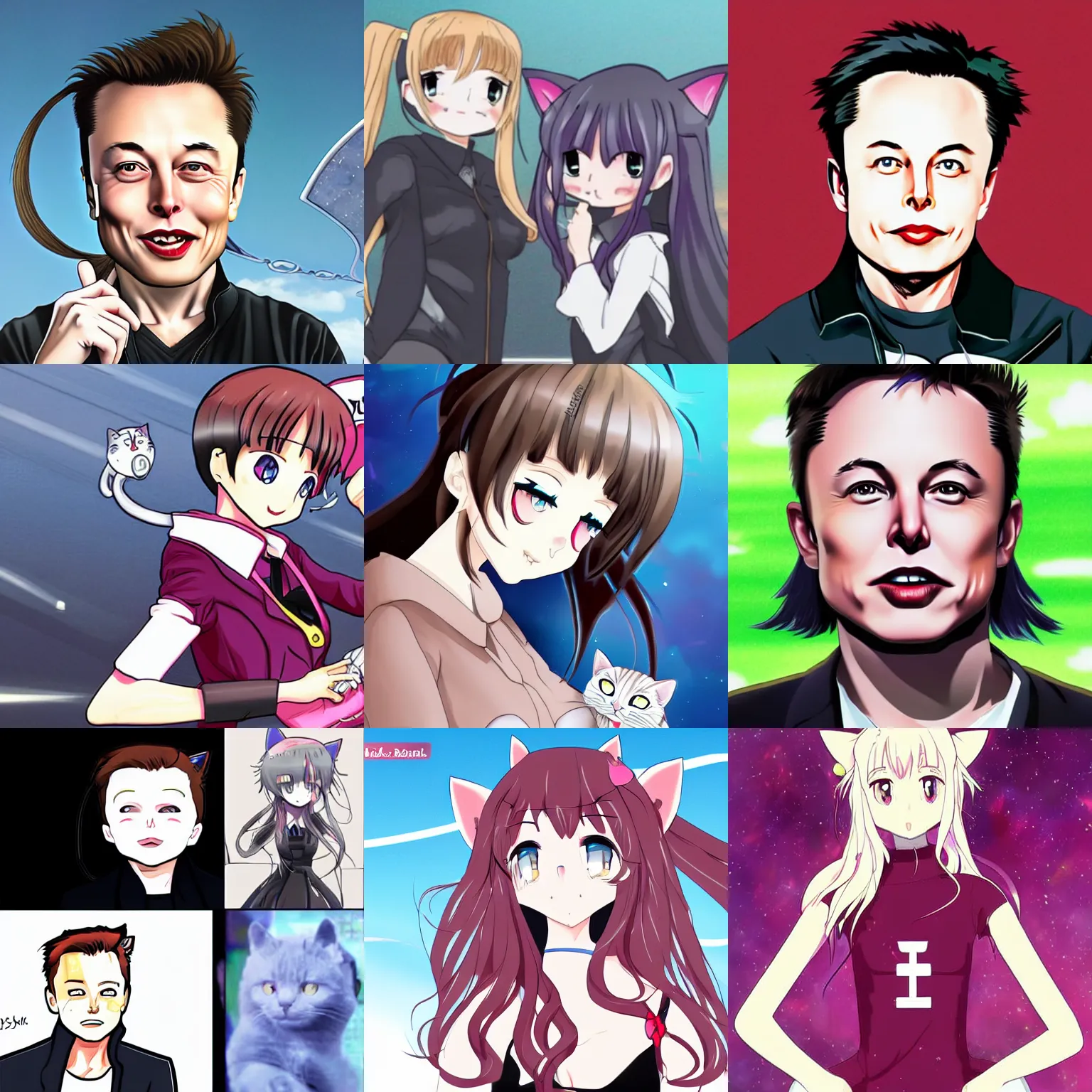 Prompt: elon musk as cat girl anime style
