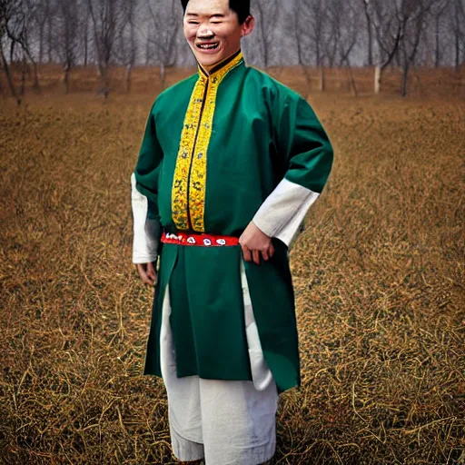 Image similar to surreal photography of smiling kim chen in. kim chen in is wearing traditional - ukrainian folk shirt designed by taras shevchenko.