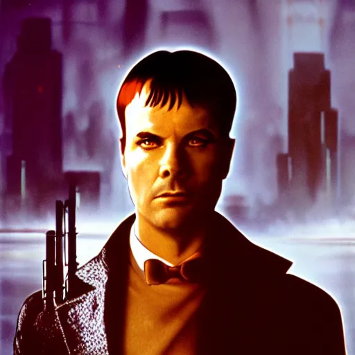 Image similar to portrait Sheldon in Blade Runner, cinematic, movie shot