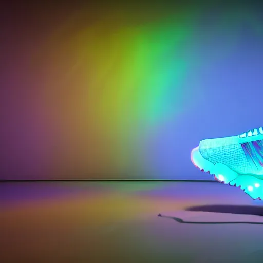 Prompt: 3d render of an elemental sneaker on a room, neon lighted, coherent, symmetrical, cinematic, hyper realism, high detail, octane render, unreal engine, 8k, Vibrant colors, Smooth gradients, High contrast, trending on artstation