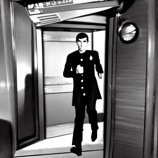 Image similar to photo of mr spock, mr spock star trek exiting!! the tardis!!!