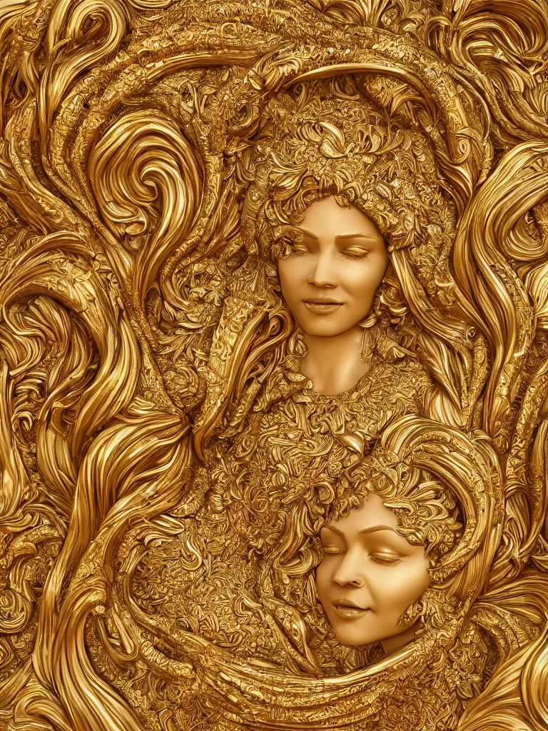 Prompt: relief sculpture carving in gold of beautiful women, hyperrealistic, ultrarealistic, intricate details, 4k, unreal 5, digital art