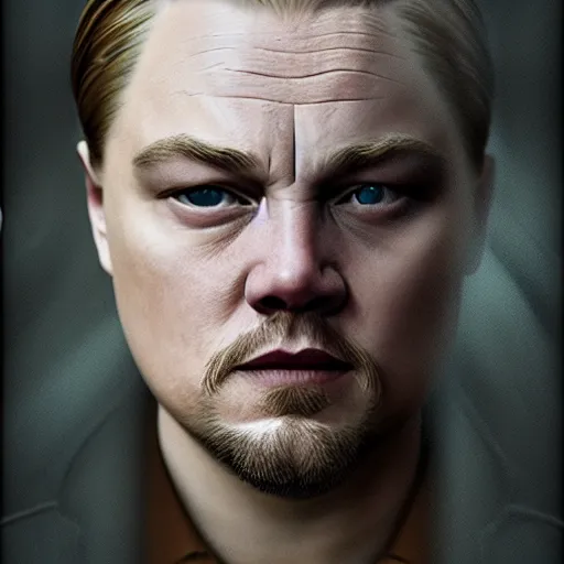 Image similar to realistic expired fuji film portrait of white albino leonardo dicaprio, hyperrealism, photorealistic, detailed, atmospheric, 8 k, award winning photography, cinematic