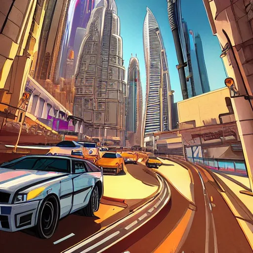 Image similar to gta : dubai, by rossdraws