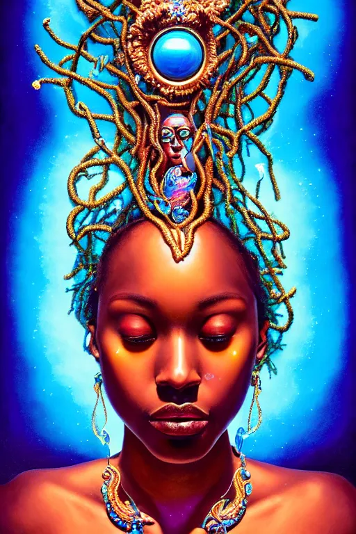 Image similar to hyperrealistic precisionist whole body cinematic bioluminescent very expressive! oshun goddess underwater scene, gold jewerly, highly detailed face, digital art masterpiece, smooth eric zener cam de leon, dramatic pearlescent turquoise light on one side, low angle uhd 8 k, shallow depth of field