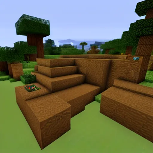 Image similar to a beautiful minecraft outdoors scenery, featuring ovo's rustic texture pack