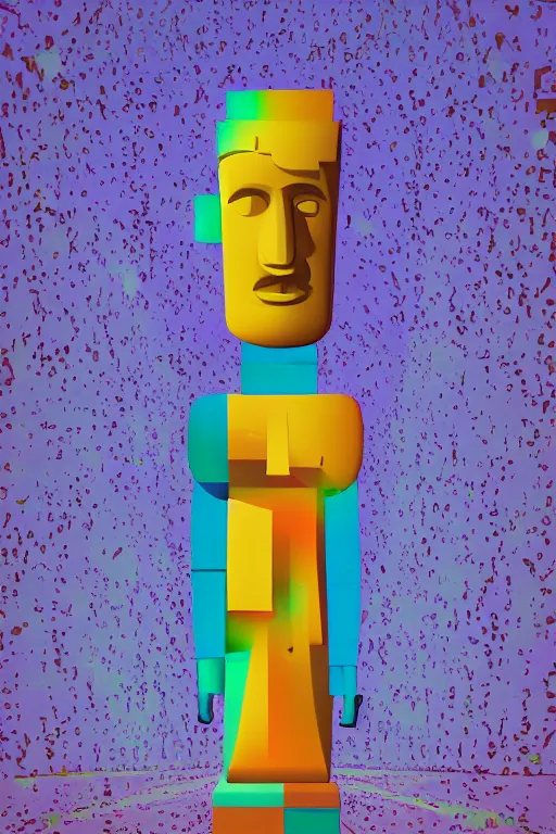 Image similar to cubist moai statue cutout digital illustration cartoon colorful beeple