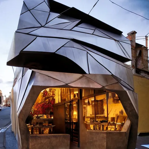 Image similar to surrealist restaurant architecture