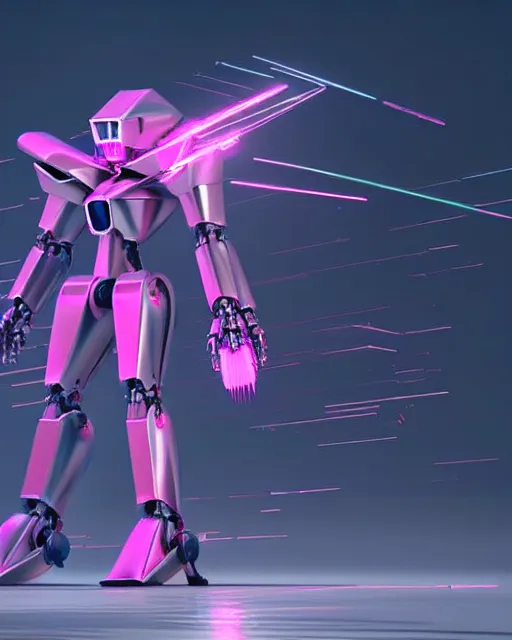 Image similar to hyperrealistic 3d render mecha iridescent pink explosions in the background concept art vray ute osterwald de chirico sharp cinematic very moody light 8k low angle shallow depth of field