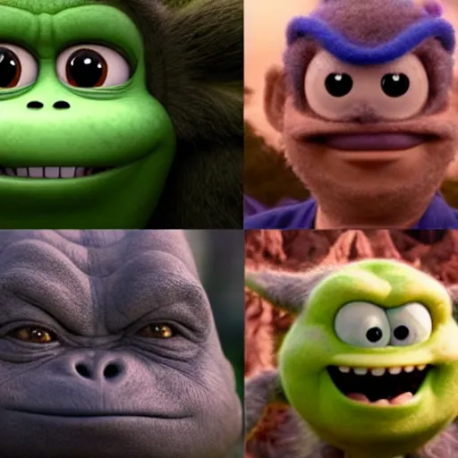 Image similar to mark zuckerberg godzilla yoda donkey kong pikachu yeti shrek super mario homer groot waluigi darth vader mike wazowski, highly detailed, extremely high quality, hd, 4 k, 8 k, professional photographer, 4 0 mp, lifelike, top - rated, award winning, cinematic, realistic, detailed lighting, detailed shadows, sharp, no blur, edited, corrected, trending