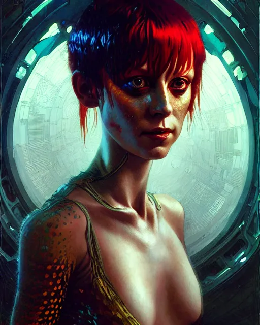 Prompt: a portrait of leeloo fantasy character portrait, ultra realistic, cinematic, concept art, wide angle, intricate details, hologram, highly detailed by greg rutkowski, aaron horkey, gaston bussiere, craig mullins, simon bisley, arthur rackham