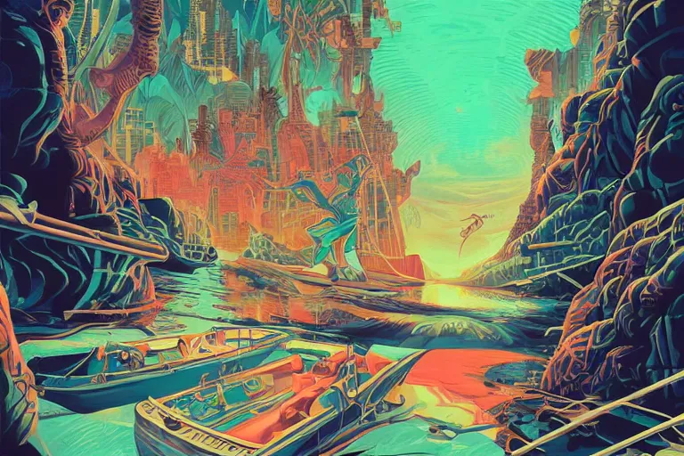 Prompt: traveling the river styx, tristan eaton, victo ngai, artgerm, rhads, ross draws