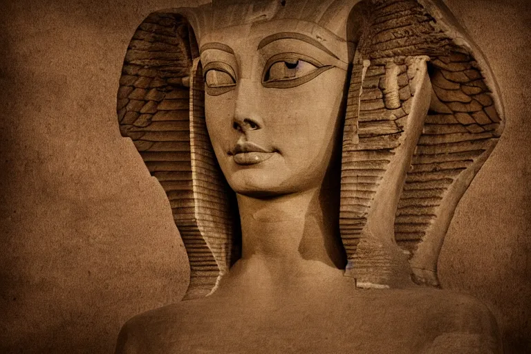 Prompt: Her face was large as that of Memphian sphinx, pedestal'd haply in a palace court, when sages look'd to Egypt for their lore. But oh! how unlike marble was that face- How beautiful, if sorrow had not made sorrow more beautiful than Beauty's self, postmodern surrealist hand drawn matte painting 4k by Lynd Ward, smooth, sharp focus, extremely detailed, dramatic cinematic lighting.